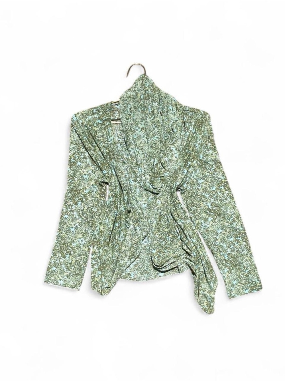 Vintage Y2K Green Floral Drape Cardigan Top Open Front Fairy Boho Festival
